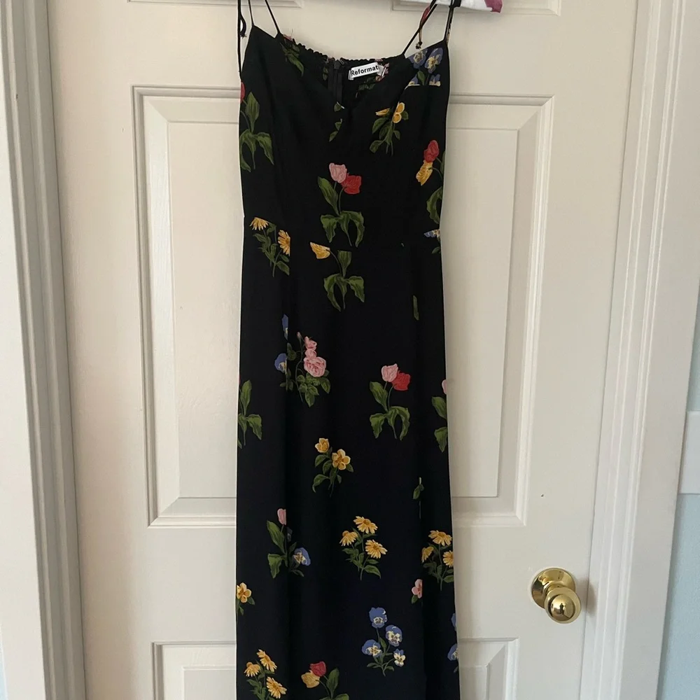 Reformation Black Floral Midi Dress - Picture 2 of 5